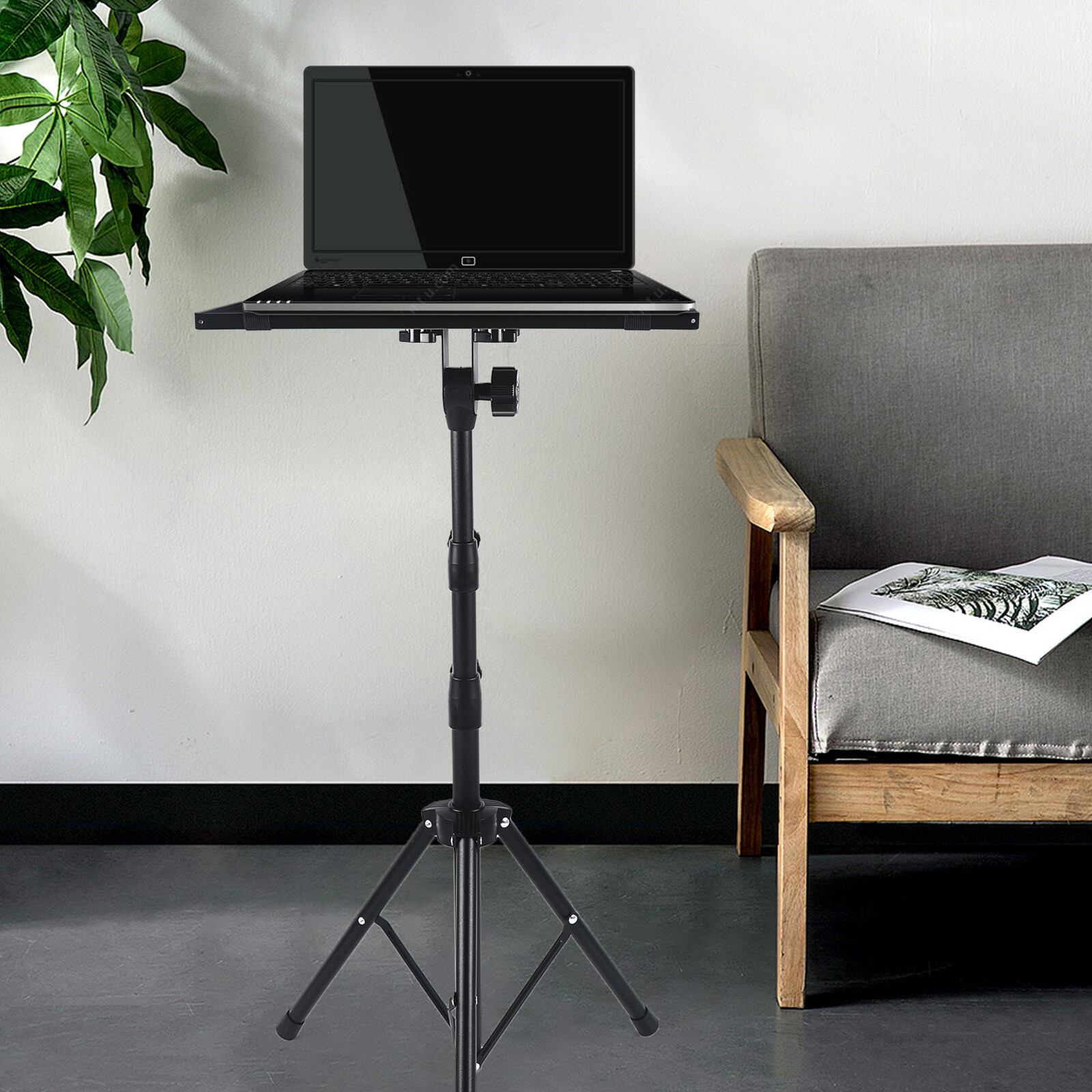 Metal Adjustable Tripod Stand With Tray Laptop Projector Outdoor Home Office For A Bedroom, Living Room, Study, Office
