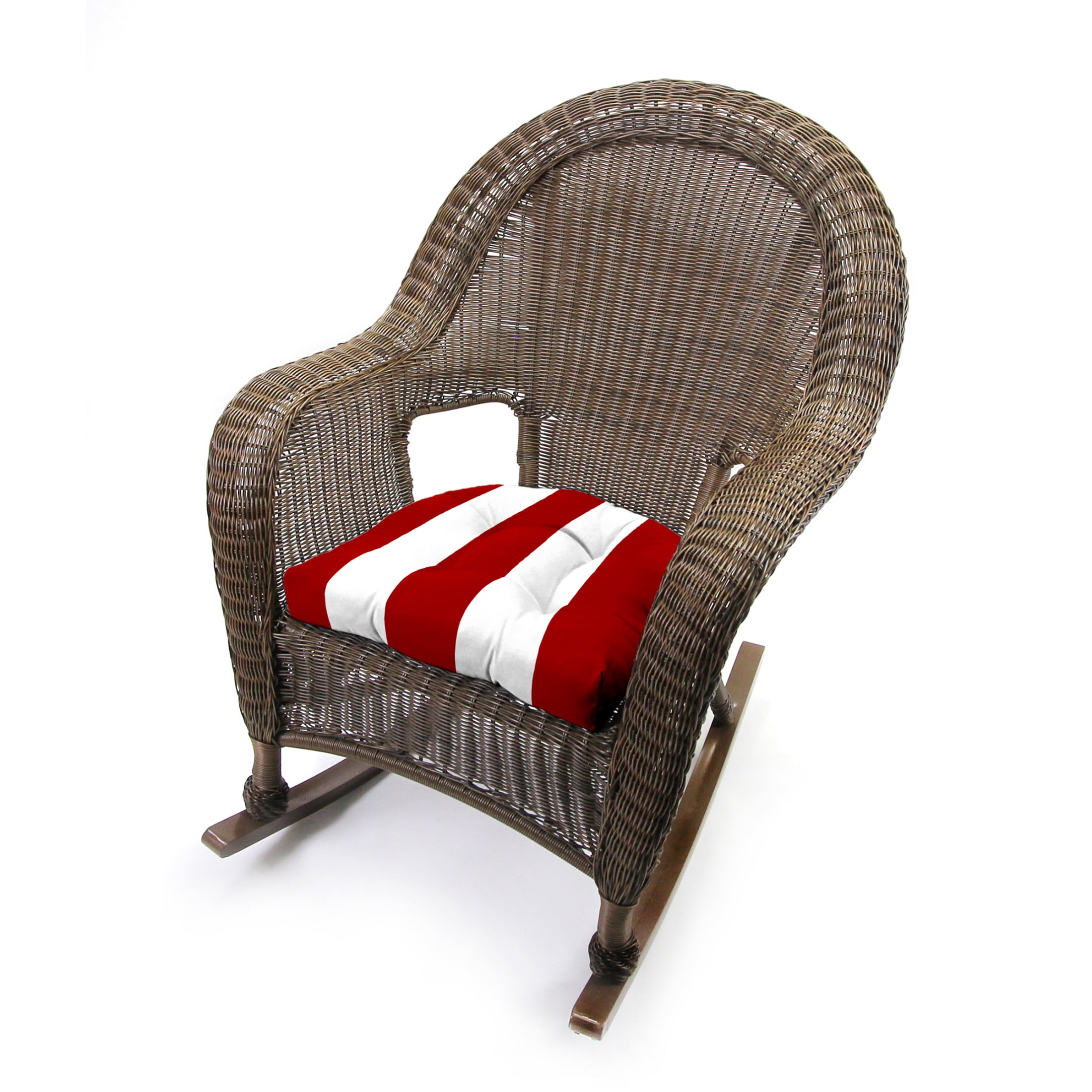 Jordan Manufacturing 18" x 18" Cabana Red Stripe Square Tufted Contoured Outdoor Wicker Seat Cushion (2 Pack)