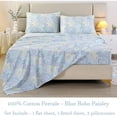 thumbnail image 4 of Paisley Sheets Set Queen Size 4Pcs Bohemian Paisley Bedding Sheets Collection Luxury 100% Cotton Sheets Set Silky Smooth & Crisp Bed Linen Set (4pcs, Blue Paisley), 4 of 5