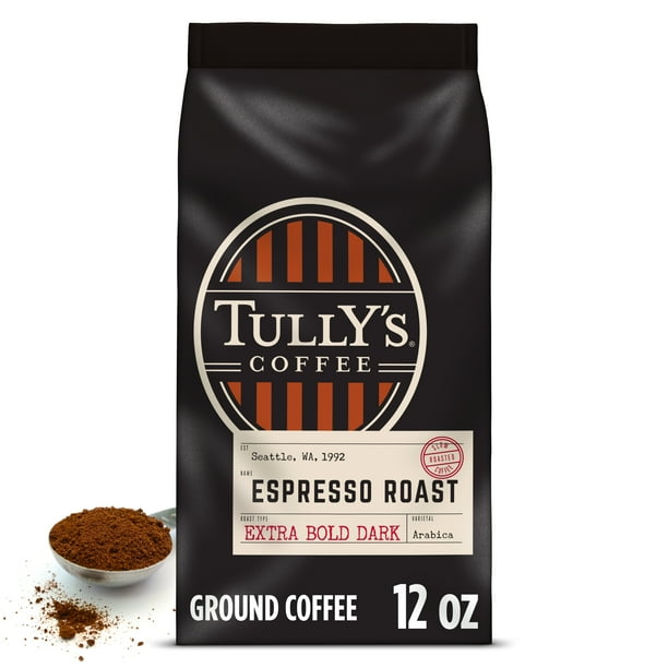 Tully's Coffee Espresso Roast, Ground Coffee, Dark Roast, Bagged 12oz