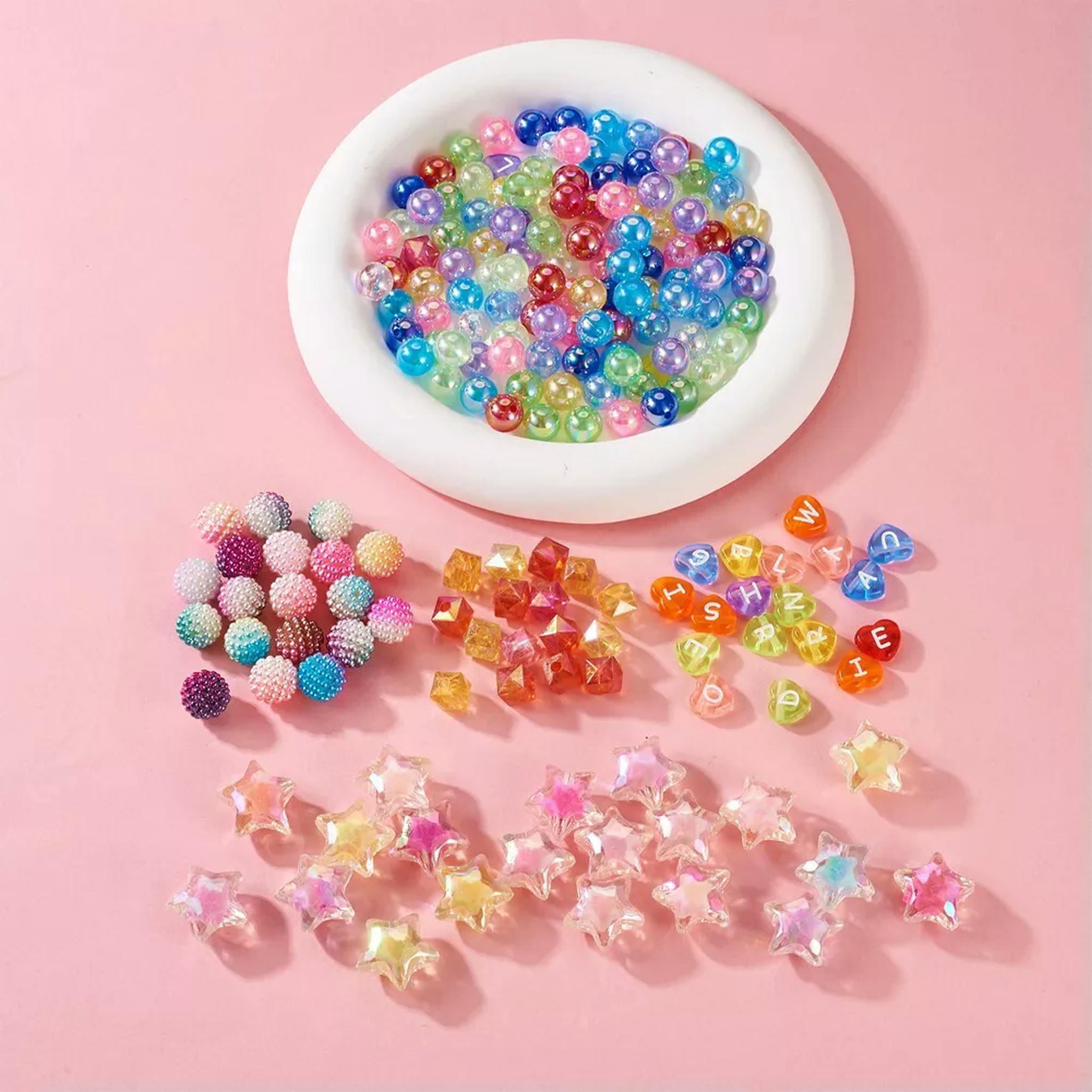 U8MO 380x Star Cube Heart Imitation Pearl Acrylic DIY Candy Color Bracelet Making Kit