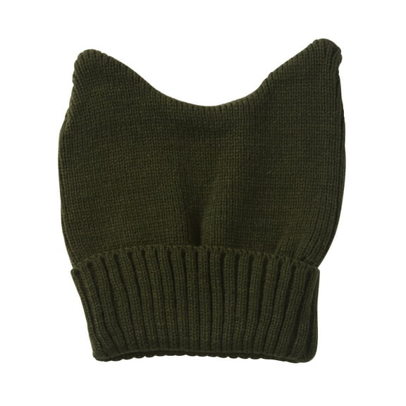 Top Headwear Cute Adventure Ears Rib Knit Beanie - Olive Green