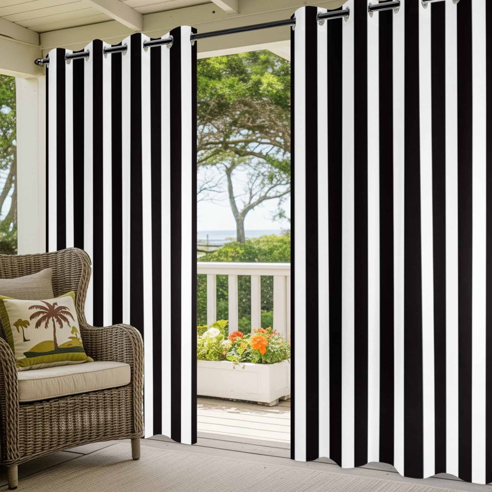 Black Striped Outdoor Curtains for Patio Waterproof,Windproof Privacy Curtains with Weighted Bottom,Modern Farmhouse Black White Stripes Outside Drapes for Picnic Garage Yard Cabana 54"x95" 2 Panel