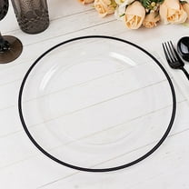 Balsa Circle 10 Clear 10" Disposable Round Plastic Dinner Plates Black Rim Party Tableware