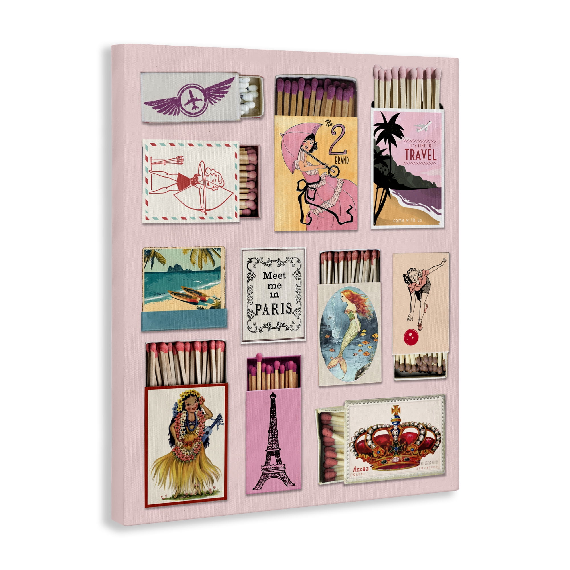 Stupell Industries Vintage Travel Matchbook Montage Canvas Wall Art, design by CAD Designs