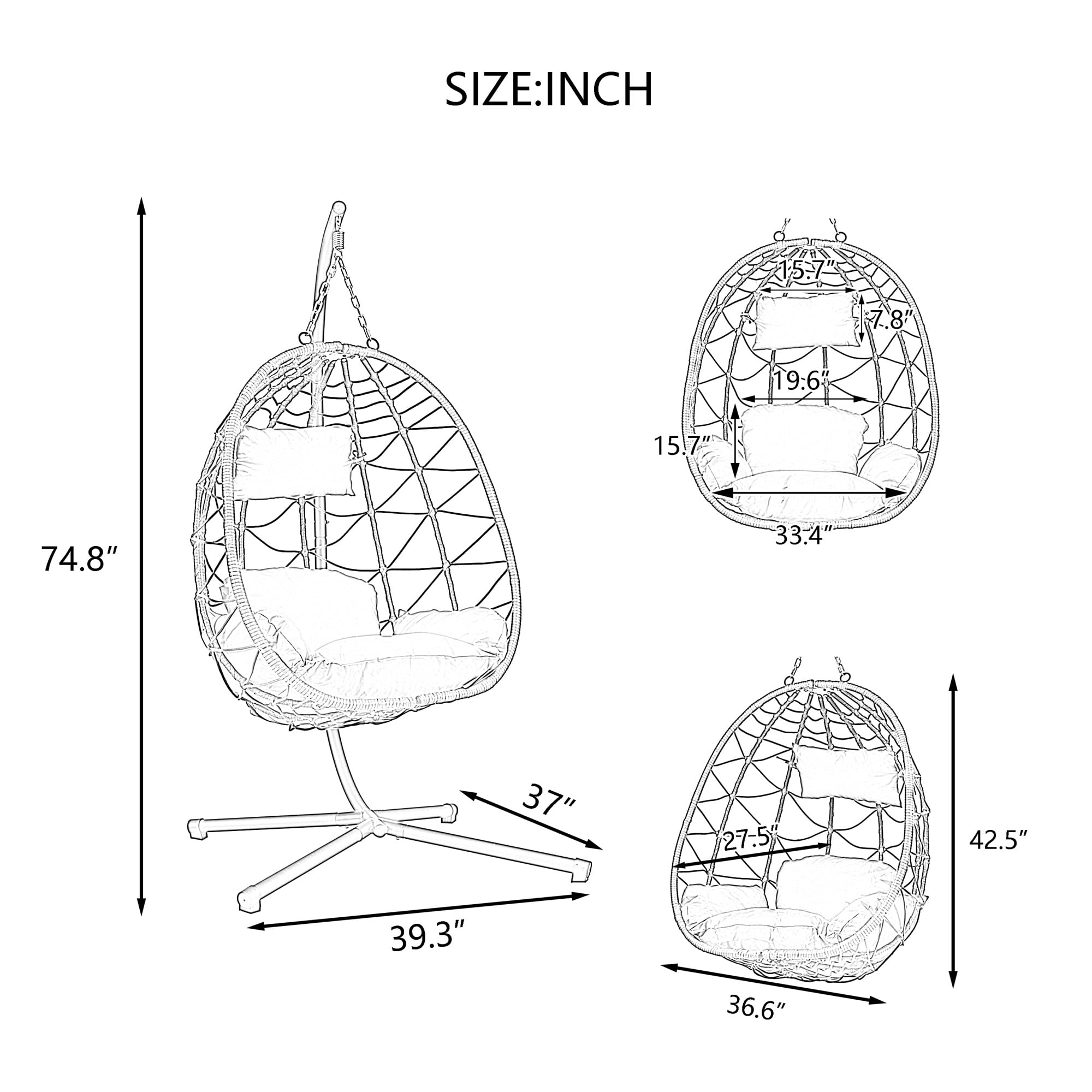 Highsound Egg Hanging Chair with Stand, Patio Wicker Swing Egg Chair Indoor Swinging Chair Outdoor Hammock Egg Chair for Patio Bedroom Balcony, Light Grey