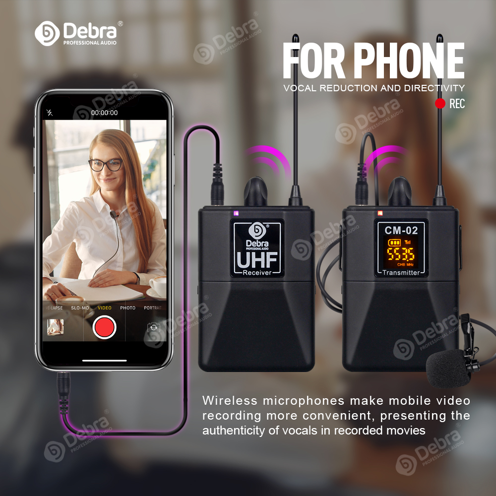 D Debra Audio CM Series UHF Wireless Lavalier Microphone with 30 Selectable Channels for DSLR Camera Smart Phone Interview Live Recording (CM-02 Dual Mics)