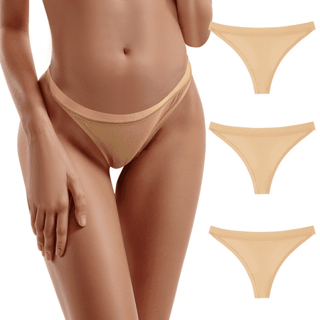 Fulorrnie Underwear for Women Plus Size Thong Seamless Comfort Panties G String Banded Waist Elastic Panty Beige L
