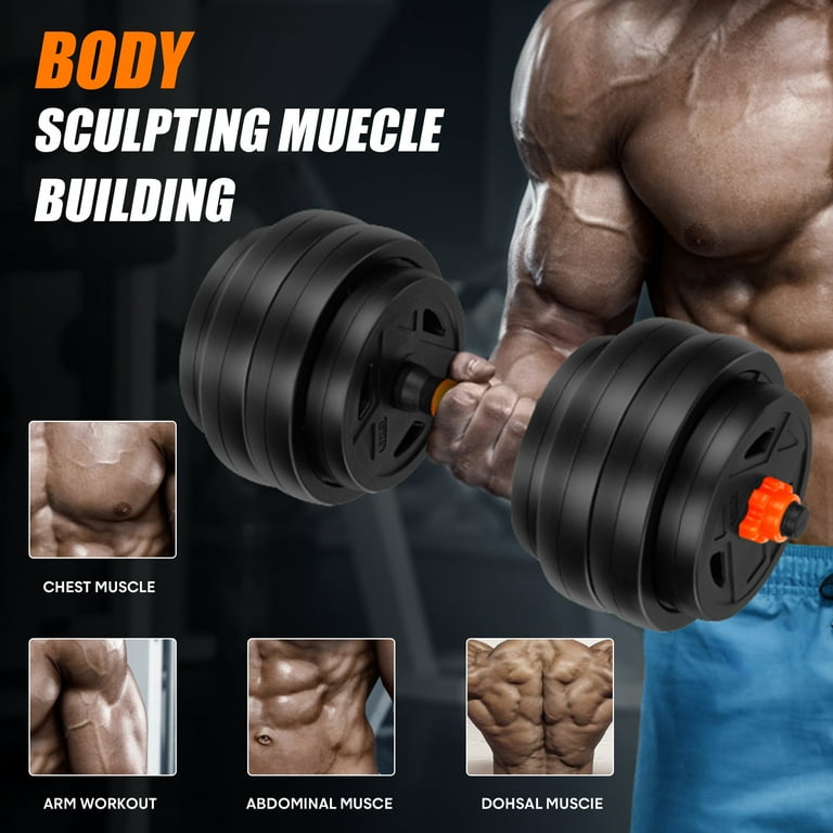 ARVAKOR 66 LBS Adjustable Weight Dumbbell Set 4 in 1 Home Gym Equipment with Dumbbell Barbell Kettlebell Push Up Modes Fitness Exercise for Home
