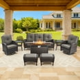 thumbnail image 3 of Bellefurn 8 Pieces Outdoor Patio Furniture Set with Fire Pit Table and Swivel Rocker Chairs,Rattan Outdoor Conversation Set with for Porch Deck Backyard Poolside, 3 of 11