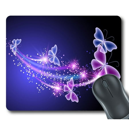 GCKG Pink Purple Butterfly Shining Light Under Blue Sky Mouse Pad Personalized Unique Rectangle Gaming Mousepad 9.84