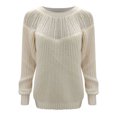 thumbnail image 4 of IROINNID Womens Sweater Round Neckline Pullover Sweater Solid Color Comfy Short Length Long Sleeve Summer Lace Patchwork Blouse Knitted Sweater, 4 of 5