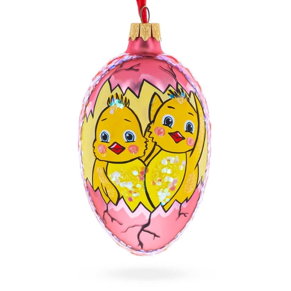 Two Chicks Egg Glass Ornament 4 Inches