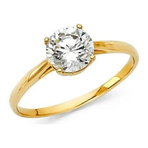 14k Yellow Gold One Stone CZ Engagement Ring Anniversary Round Solitaire CZ Ring Bridal Band Size 7
