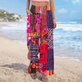 thumbnail image 6 of Weiqiqre Palazzo Pants for Women Summer Boho Palazzo Pants High Waist Wide Leg Floral Casual Cotton Lounge Trousers with Pockets, 6 of 9