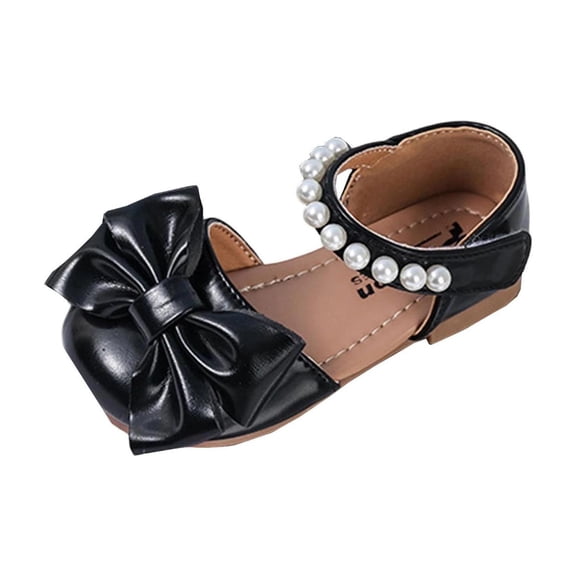 Xfvqtps Girls Mary Jane Shoes Flats Soft Sole Ballet Bow Detail Pearl Hook and Loop Strap Princess Shoes for Spring Summer Casual Outfit