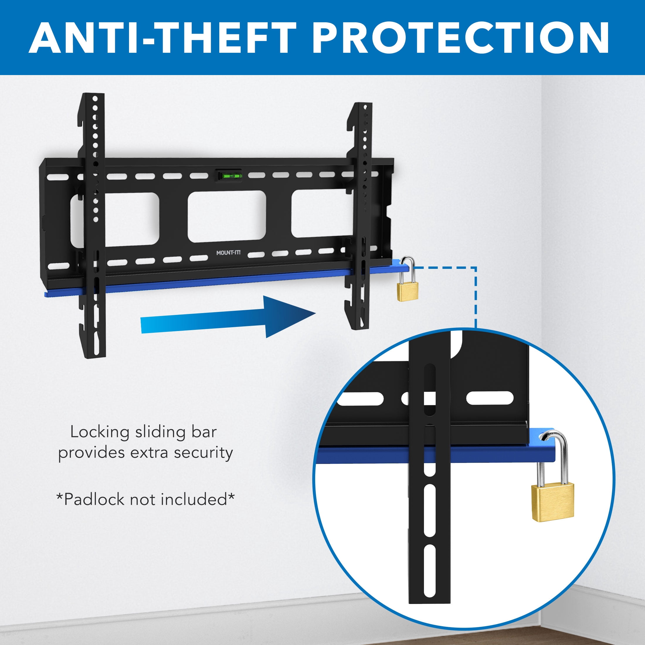 Mount-It! Low-Profile TV Wall Mount, Fits 37" to 80" TV's, 175 lbs. Capacity, Slim Design, Heavy Duty