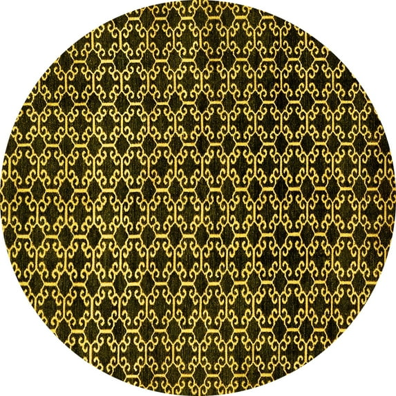 Ahgly Company Indoor Round Abstract Yellow Modern Area Rugs, 3' Round