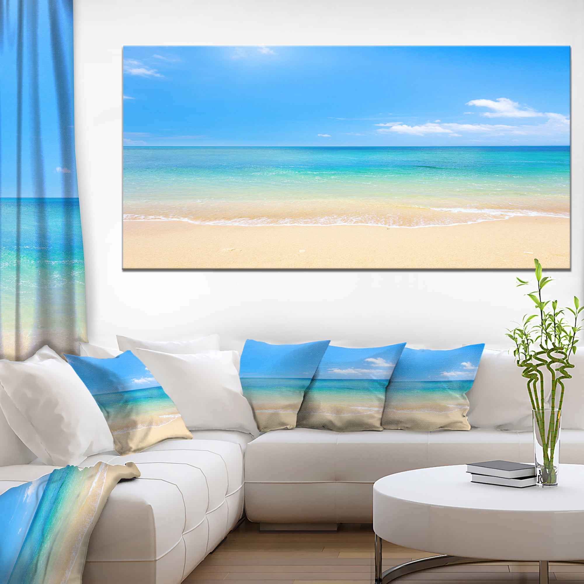 Designart 'Blue Waters Below Blue Sky ' Seashore Photo Canvas Print