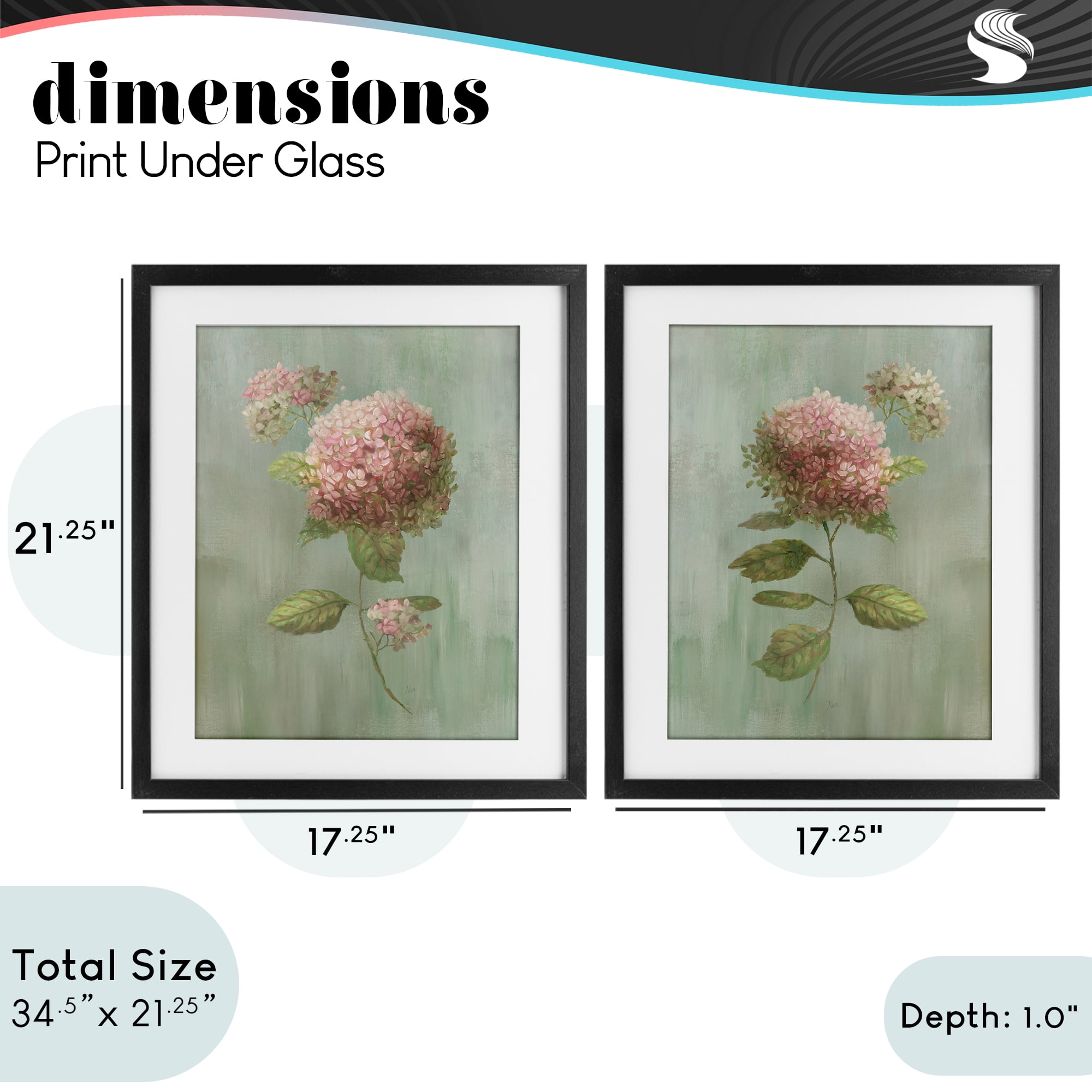 Stupell Industries Aged Pink Hydrangeas 2 Piece Black Framed Print Under Glass Set, design by Nan