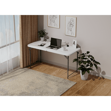 Hommoo 4ft Plastic Folding Table, Indoor Outdoor Heavy Duty Portable w/Handle, Lock for Picnic, Party, Camping, White