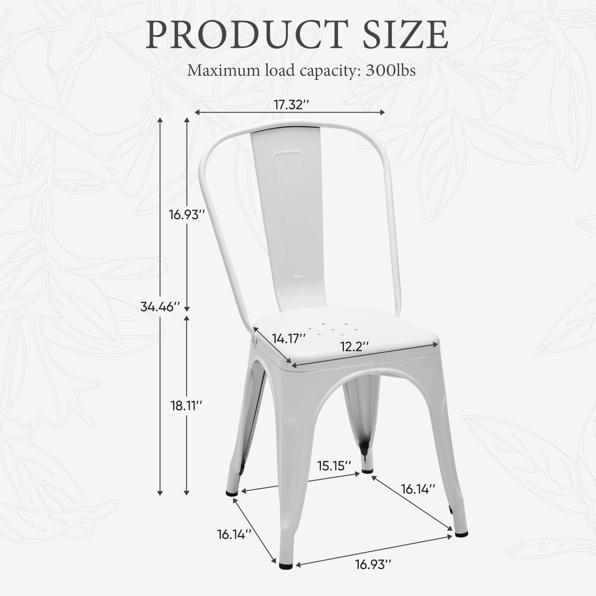 Metal Dining Chairs Set of 4, Stackable Industrial Style Chairs for Kitchen Dining Room, 300LBS Weight Capacity