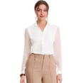 thumbnail image 1 of Blusa con cuello en V para mujer, cuello de solapa, panel de malla, manga farol, elegante camisa de trabajo de oficina blanco L, 1 of 6