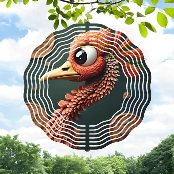 Whimsical Metal Hanging Wind Spinner with Vibrant Bird Design & Circular Pattern - Perfect for Yard & Garden Decor