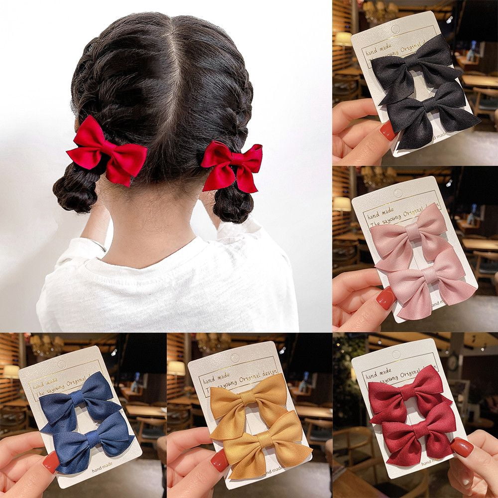 2Pcs Sweet Hair Accessories Solid Color Gifts Kids Hair Clips Bowknot Barrettes Bow Headgear Baby Hairpins BLUE