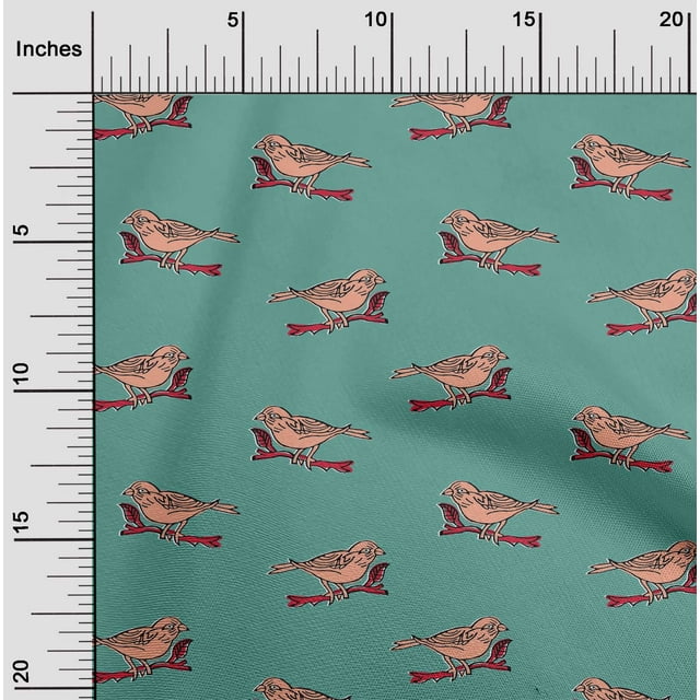 oneOone Silk Tabby Fabric Branch & Bird Block Print Fabric By Yard 42 Inch Wide
