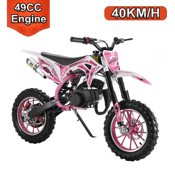 49cc 2-Stroke Kids Dirt Bike, Mini Dirt Scooter Bike Pocket, Off Road Gas Power Mini Pocket Motorcycle with Front Rear Disc Brakes, Pocket Gas Motorbike, Racing Max Speed 40km/H