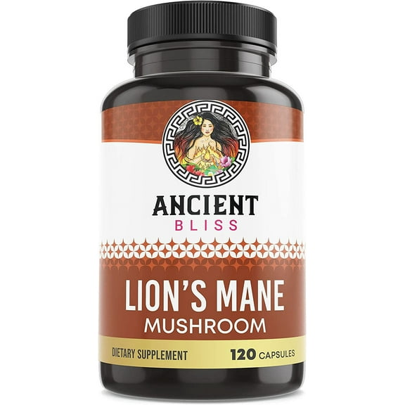 Ancient Bliss Lion's Mane Supplement - 120 Mushroom Capsules-  Mental Clarity, Wellness, Energy & Focus- Memory & Immune Support Supplement.