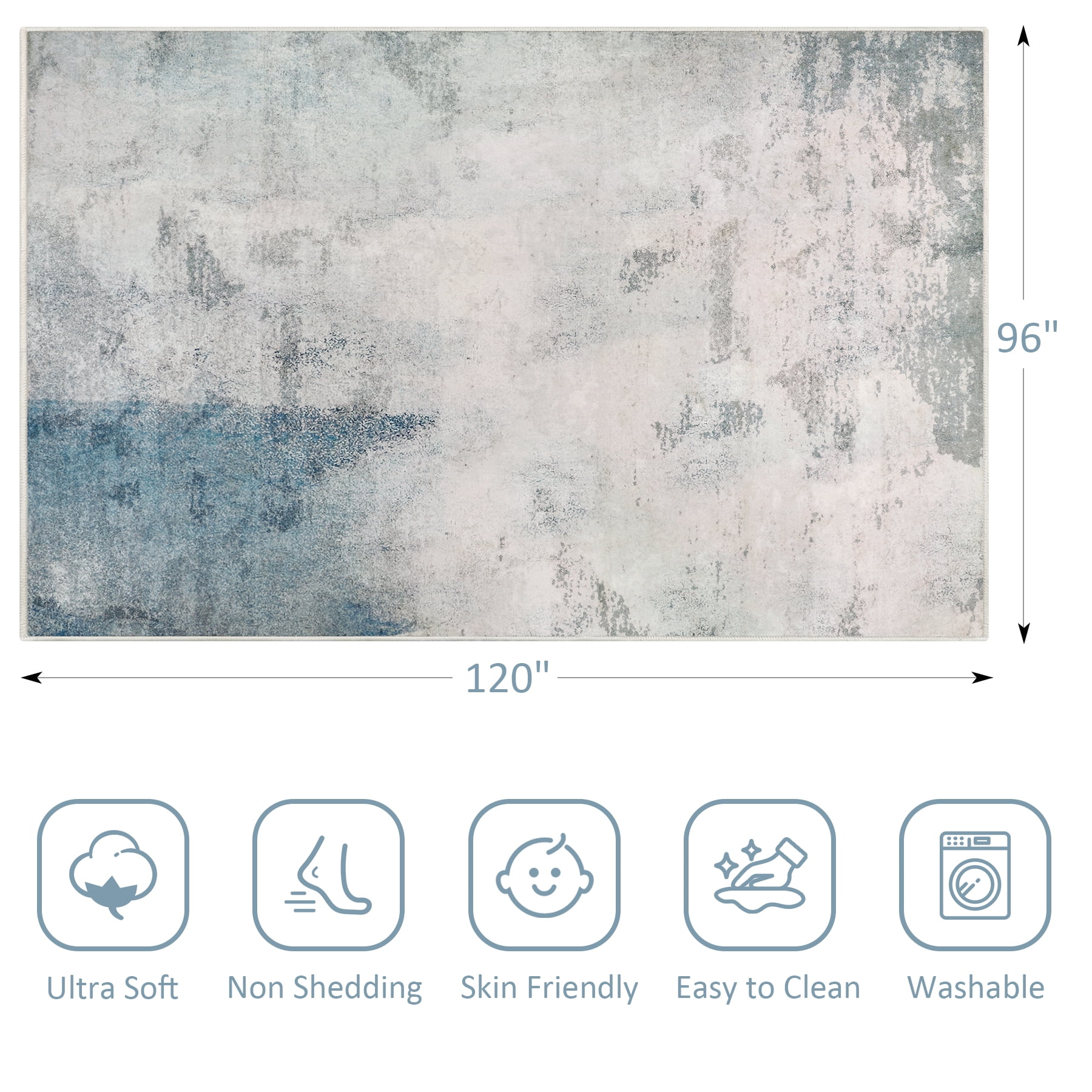 Aonewoe 8x10 Area Rugs for Living Room Abstract Washable Rugs Soft Neutral Bedroom Rug Non Slip Indoor Carpet for Living Room, Dining Room, Playroom, Office (Blue/Gray)