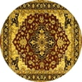 thumbnail image 1 of Ahgly Company Machine Washable Indoor Round Oriental Yellow Industrial Area Rugs, 4' Round, 1 of 4