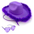 thumbnail image 2 of Set de accesorios: Sombrero vaquero morado de novedad 4E con gafas de sol, 2 of 9