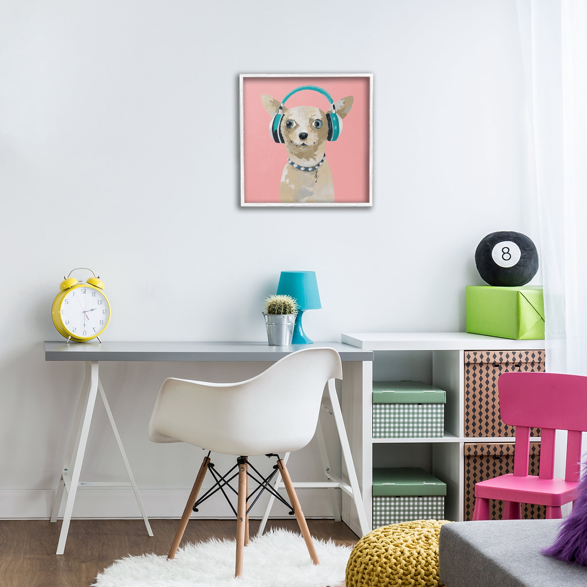Stupell Industries Jammin' Pup on Pink White Framed Giclee Art, design by Lorenzo Collective