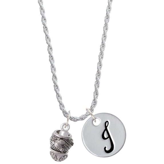 Delight Jewelry Silvertone Horse Head on Hatched Background Spinners Silvertone Script Initial Disc - J - Charm Necklace, 20"+3"