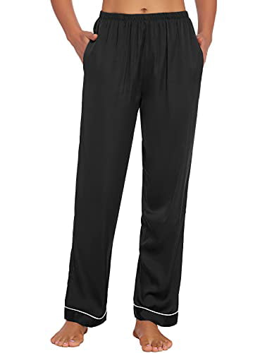 Ekouaer Silk Pajama Pants Women's Casual Long Lounge Pants Satin Soft Sleepwear Pj Bottoms with Pockets S-XXL 