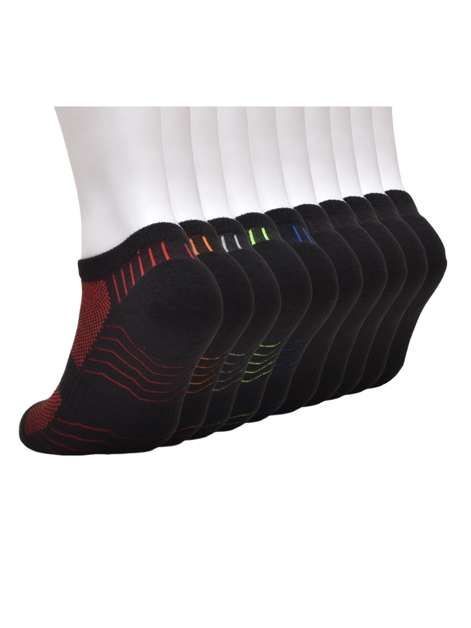 Athletic Works Boys Stripe Sole No Show, 10-pack, Size Large (Shoe Size 3-9)