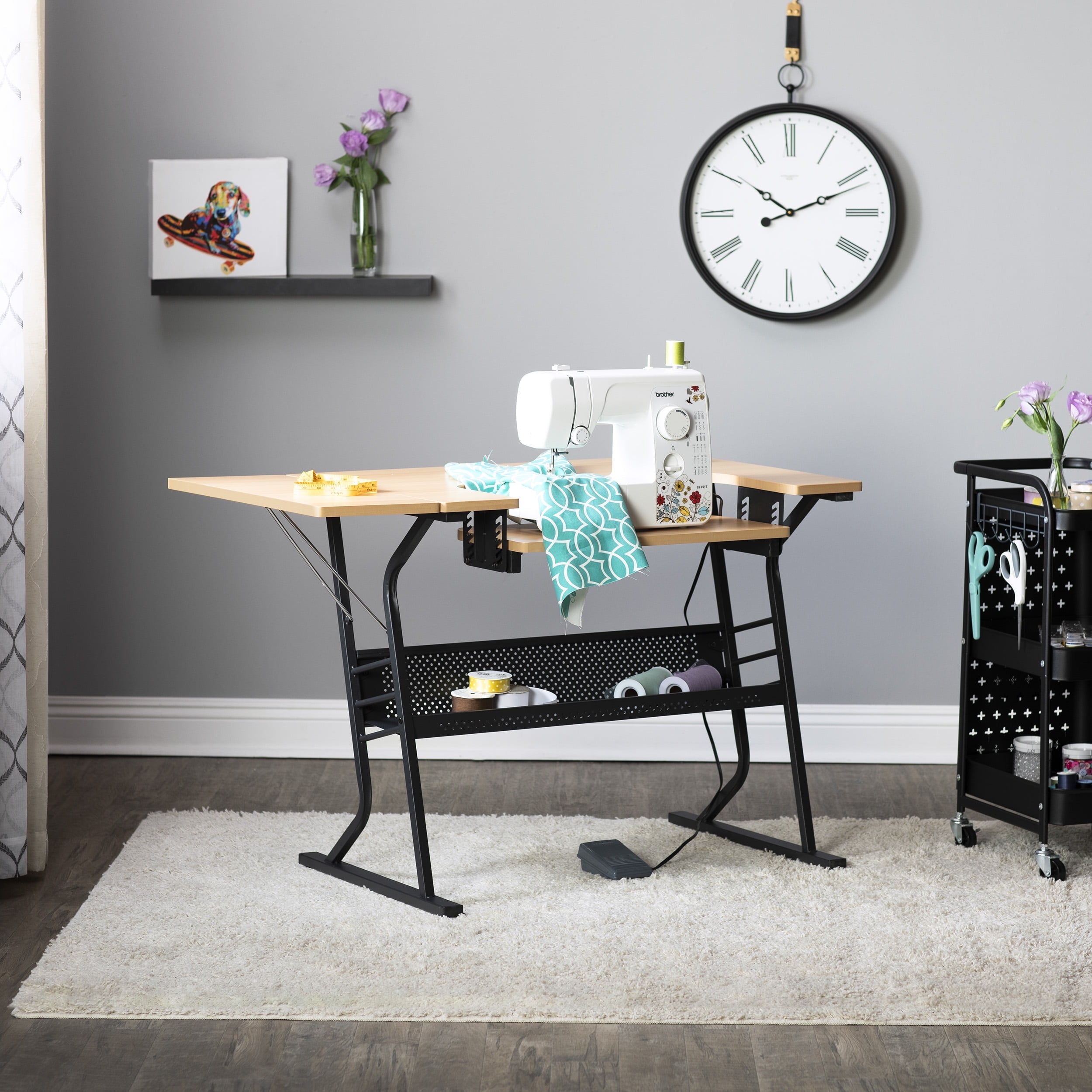 Sew Ready Eclipse Sewing and Craft Table with Adjustable Platform in Black / Maple