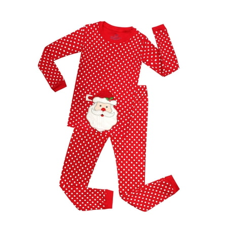 

Elowel Unisex Kids Red Polka Dot Santa 2 Piece Pajama Set