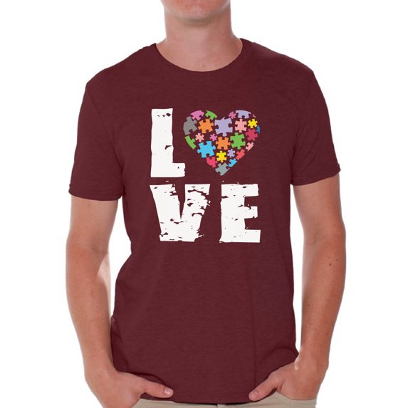 Awkward Styles Men's Love Puzzles Autism Awareness Graphic T-shirt Tops Autistic Support