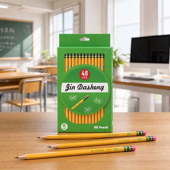 48 Pack Wood-Cased #2 HB Pencils, Bulk Yellow Pencils with Erasers, Pre-Sharpened, Supplies for Writing, Drawing and Sketching