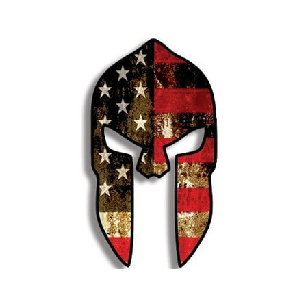 Spartan Helmet Shaped Distressed AMERICAN Flag Sticker (gun molon usa us america)