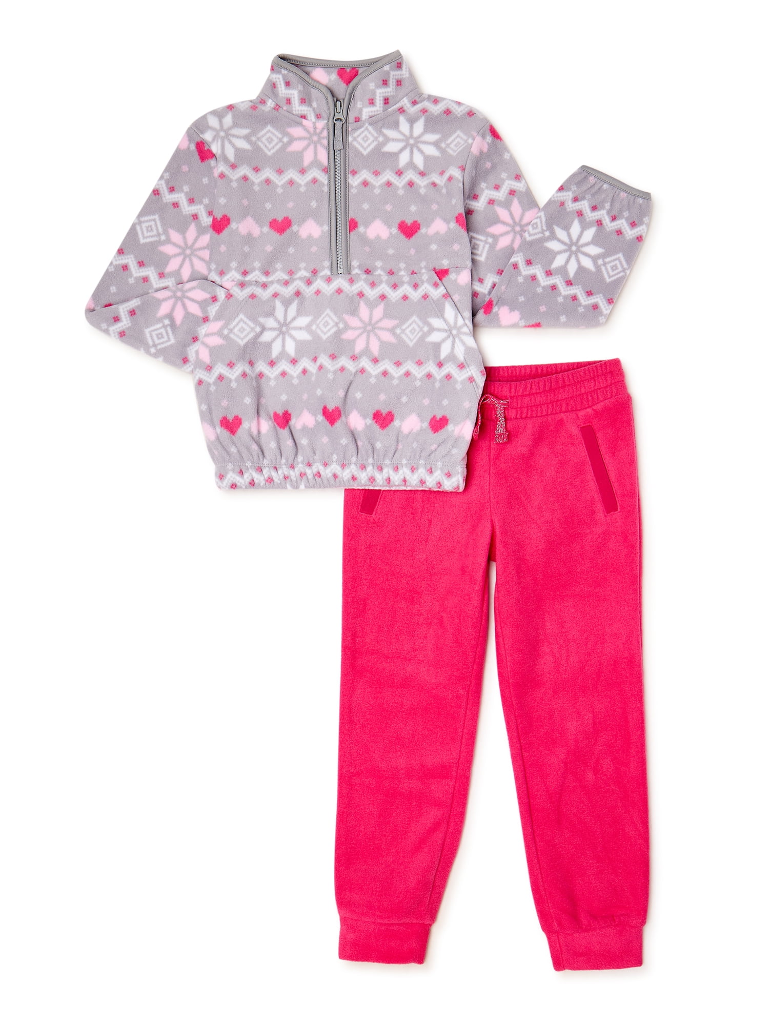 Athletic Works Girls Printed Microfleece Half-Zip Pullover and Jogger ...