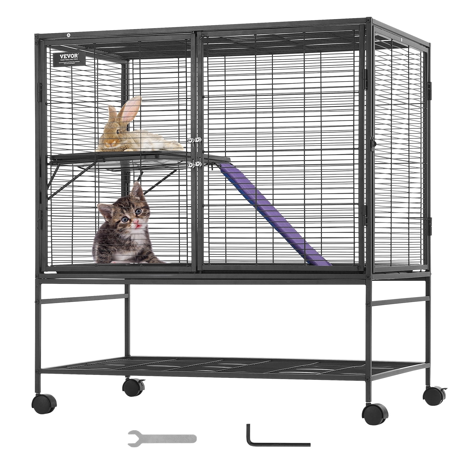 VEVOR 39" Rolling Metal Ferret Cage, Large 2-Tier Small Animal Cage with Ramps & Tray, Easy to Set up for Pet Rats, Hamster, Guinea Pig, Chinchilla, Squirrel, Hedgehogs, Bunny