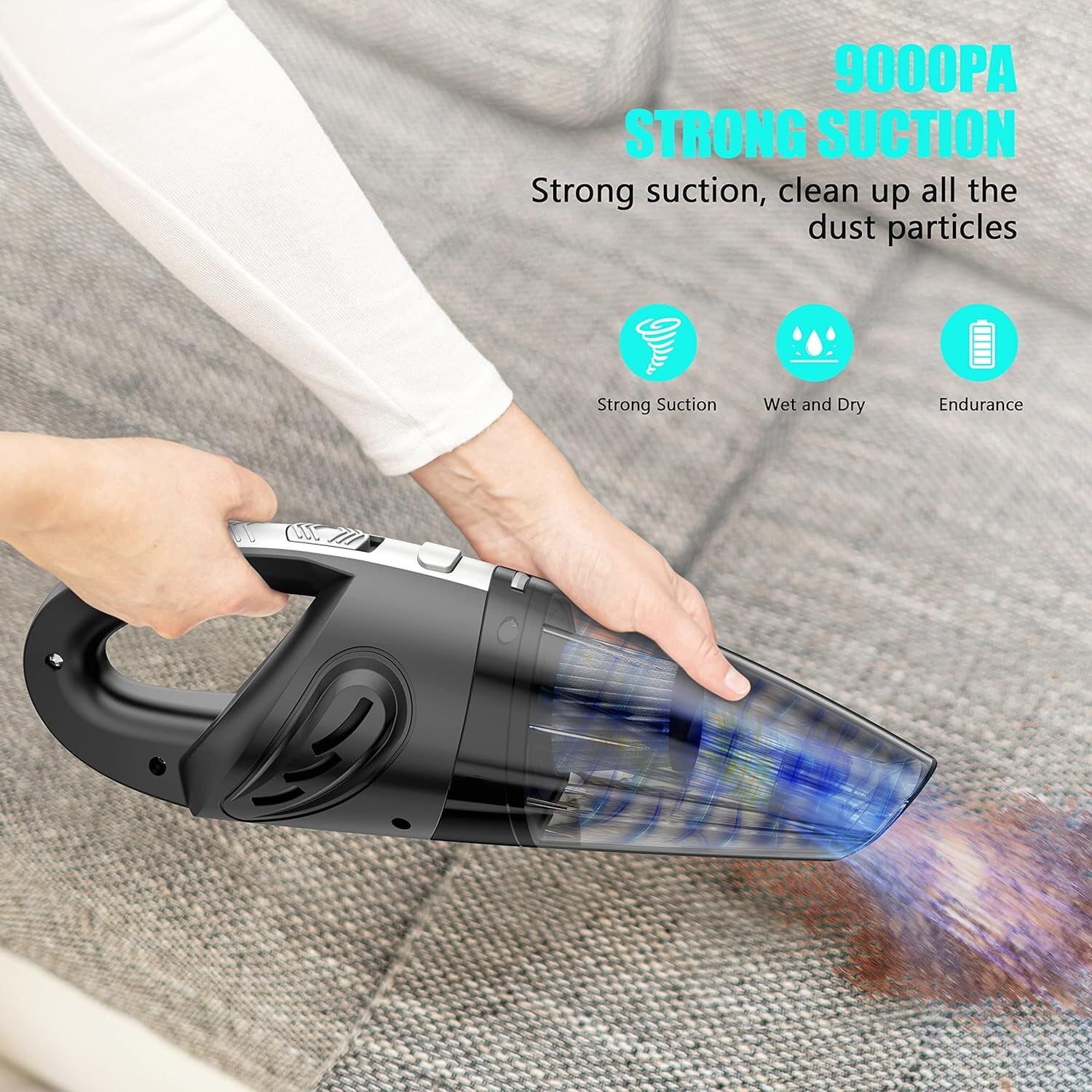 SIRUITON Portable Car Vacuum Cleaner, 9000Pa Handheld Vacuum High Power  Cordless, Hand Vacuum 120W Rechargeable Easy to Clean Car