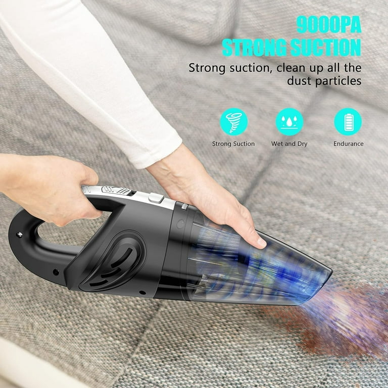 Handheld Vacuum, Mini Portable Rechargeable Car Vacuum Cleaner Cordless  with 9000PA Powerful Suction, 5 Versatile Attachments & Cleaning Brush 