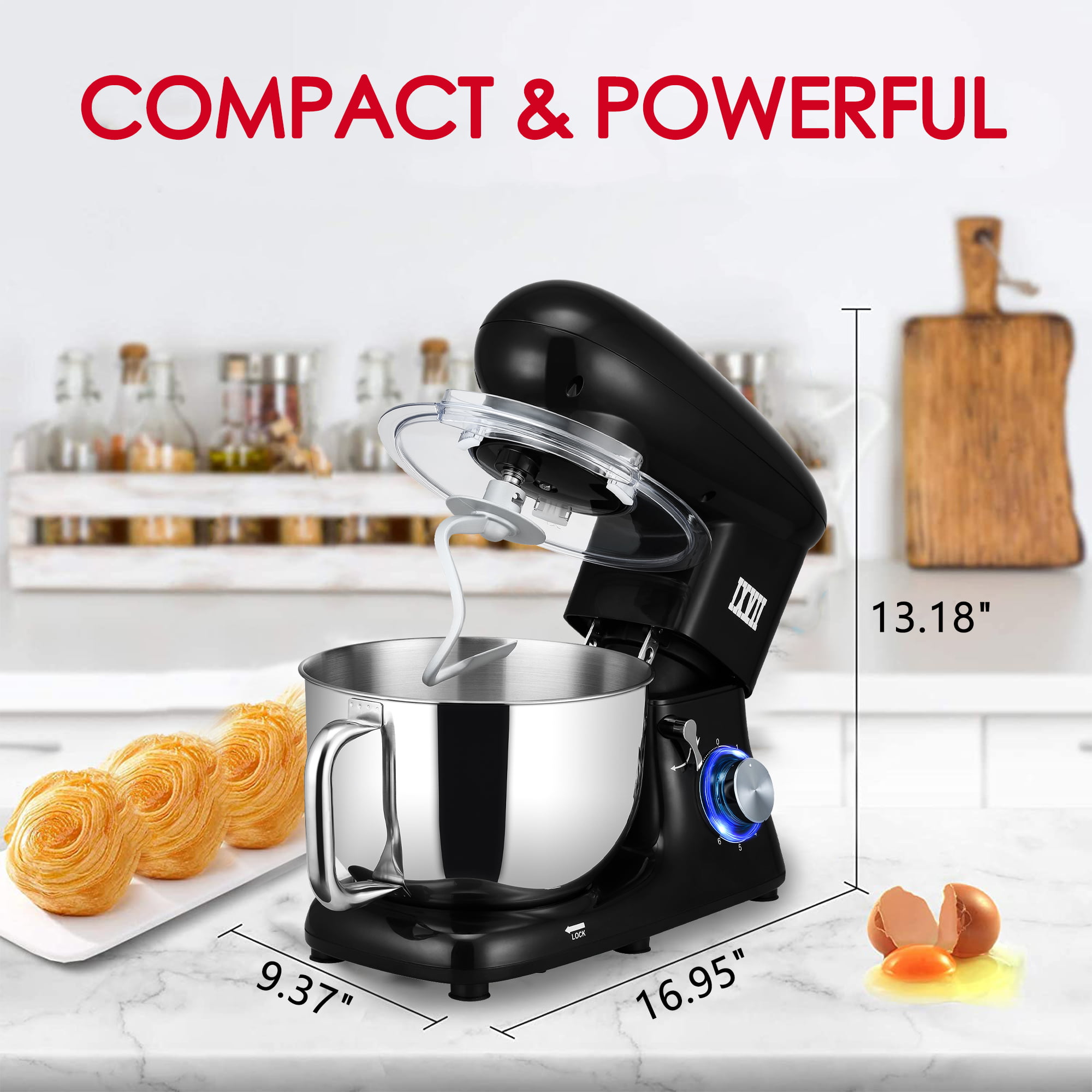  Cake Mixer Stand Mixers 6.5 L Stand Mixers With Stainless Steel  Bowl 1300W High Power Food Mixer With Dough Hook, Whisk, Beater, Glass Jar,  Meat Grinder (Color : Black): Home 