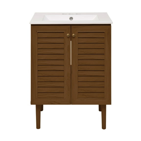 Bron 24" Freestanding Bathroom Vanity in Brown Oak with 3-Hole Centerset Sink Top